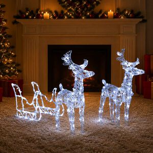 vidaXL Reindeers & Sleigh Christmas Decoration 160 LEDs 130 cm Acrylic