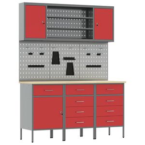 vidaXL Work Cabinet 7 pcs Red and Grey Engineered Wood and Steel