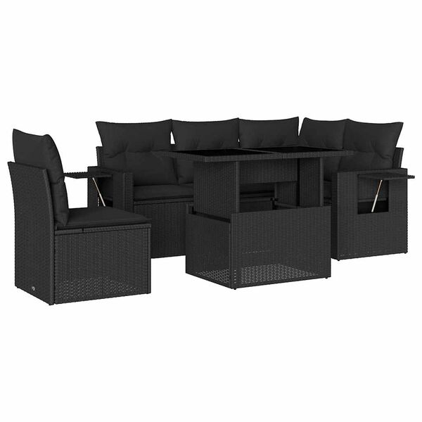 vidaXL 6 Piece Garden Sofa Set with Cushions Black Poly Rattan