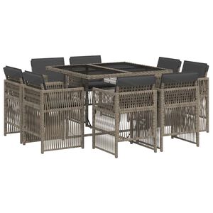 vidaXL 9 Piece Garden Dining Set with Cushions Grey Poly Rattan