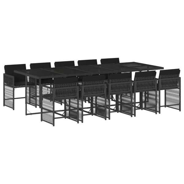 vidaXL 11 Piece Garden Dining Set with Cushions Black Poly Rattan