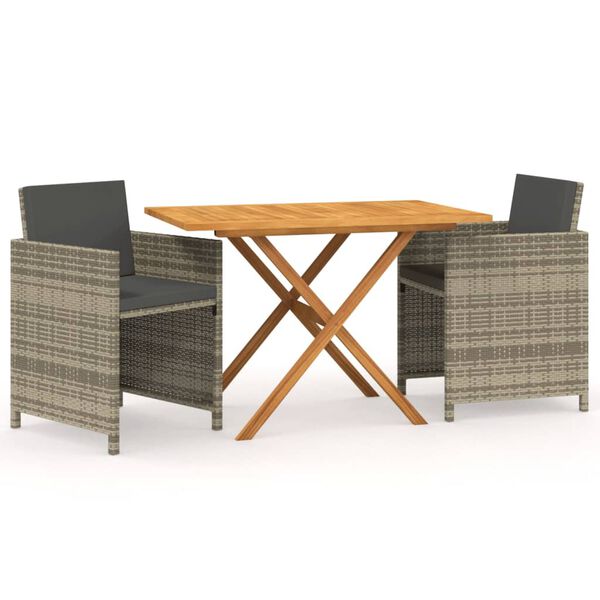 vidaXL 3 Piece Garden Dining Set with Cushions Grey