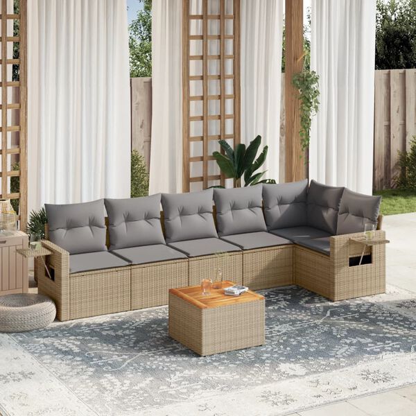 vidaXL 7 Piece Garden Sofa Set with Cushions Mix Beige Poly Rattan