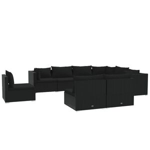 vidaXL 9 Piece Garden Lounge Set with Cushions Poly Rattan Black