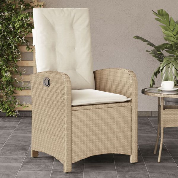 vidaXL Reclining Garden Chairs 2 pcs with Cushions Beige Poly Rattan