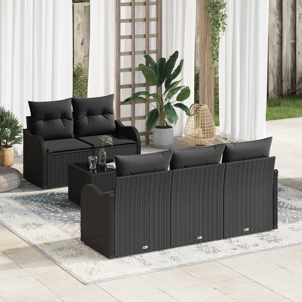 vidaXL Garden Sofa Set 6 pcs Black Poly Rattan and Steel and Glass
