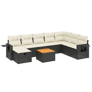 vidaXL 9 Piece Garden Sofa Set with Cushions Black Poly Rattan