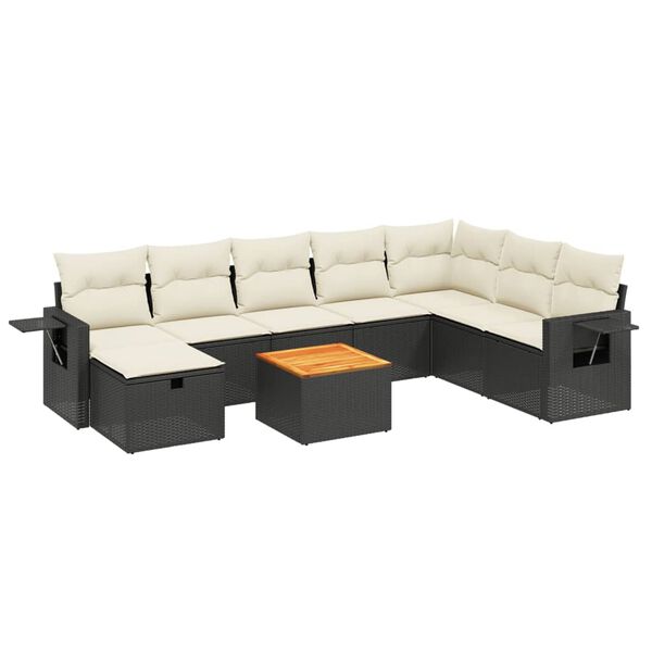 vidaXL 9 Piece Garden Sofa Set with Cushions Black Poly Rattan