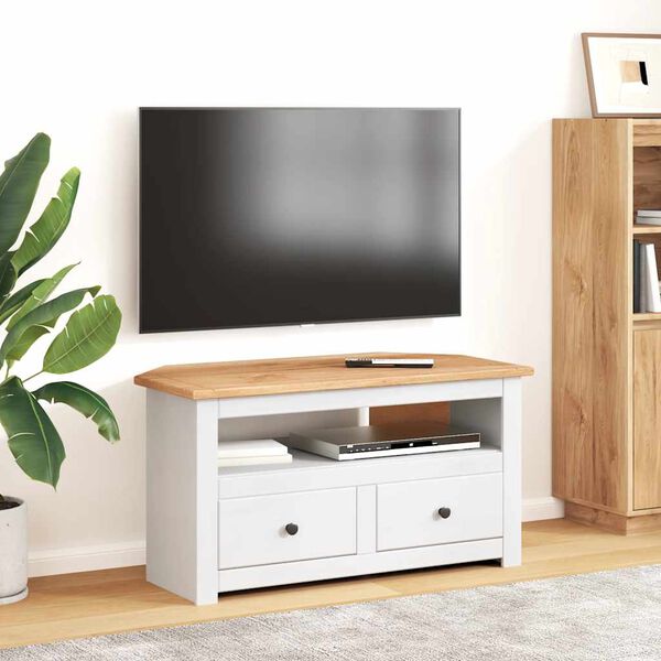 vidaXL Corner TV Cabinet White 93x49x49 cm Solid Pine Panama Range