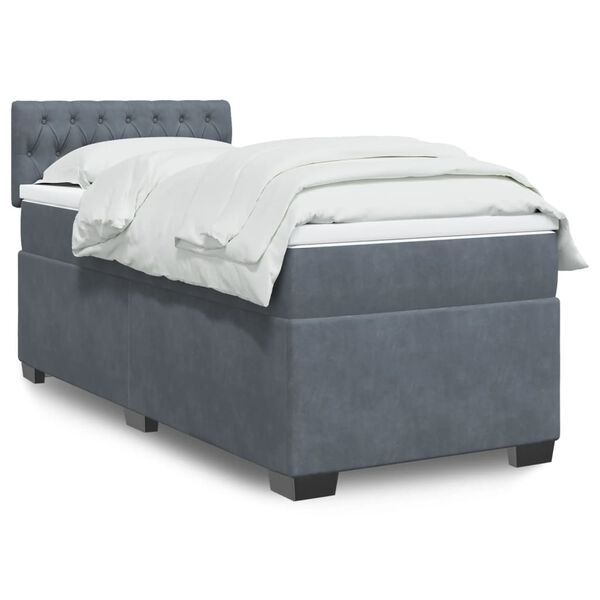 vidaXL Box Spring Bed with Mattress Dark Grey King Single Fabric