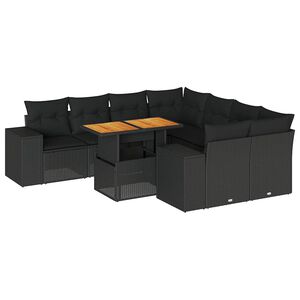 vidaXL 9 Piece Garden Sofa Set with Cushions Black Poly Rattan