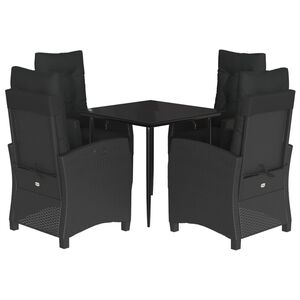 vidaXL 5 Piece Garden Dining Set with Cushions Black Poly Rattan
