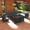 vidaXL 11 Piece Garden Lounge Set with Cushions Black Solid Pinewood
