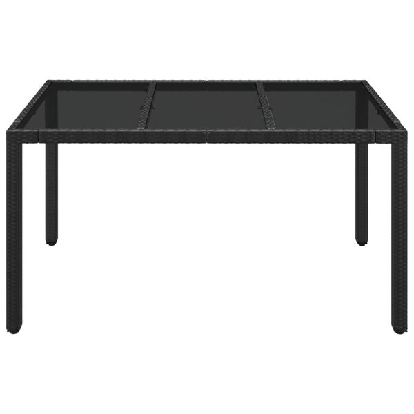 vidaXL Garden Table with Glass Top Black 150x90x75 cm Poly Rattan