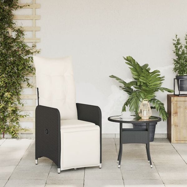 vidaXL Reclining Garden Chair with Cushions Black Poly Rattan