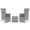 vidaXL 3 Piece Garden Lounge Set Grey Poly Rattan&Solid Wood Acacia