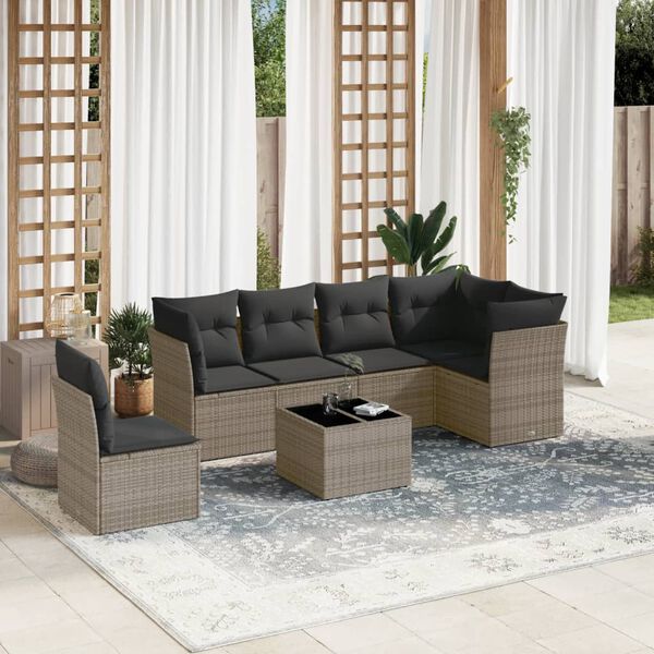 vidaXL 7 Piece Garden Sofa Set with Cushions Grey Poly Rattan