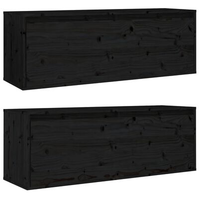 vidaXL Wall Cabinets 2 pcs Black 100x30x35 cm Solid Wood Pine