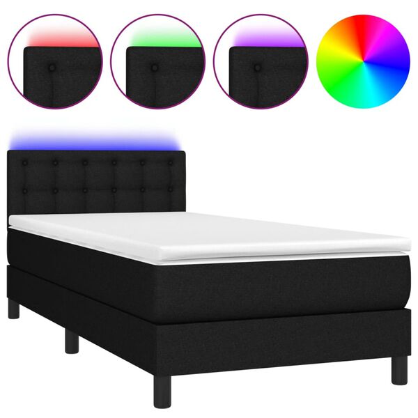 vidaXL Box Spring Bed with Mattress&LED Black 106x203 cm King Single Size Fabric