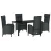 vidaXL Garden Dining Set with Cushion 5 pcs Black Poly Rattan