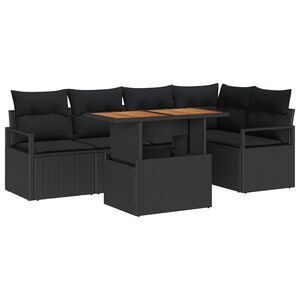vidaXL Garden Sofa Set with Storage 6 pcs Black Poly rattan