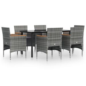 vidaXL 7 Piece Garden Dining Set with Cushions Grey and Black