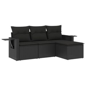 vidaXL 4 Piece Garden Sofa Set with Cushions Black Poly Rattan