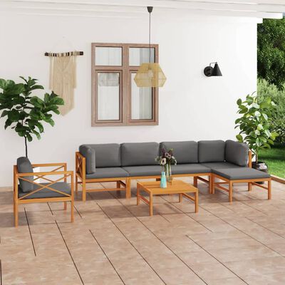 vidaXL 7 Piece Garden Lounge Set with Grey Cushions Solid Wood Teak