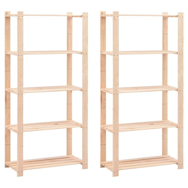vidaXL 5-Tier Storage Racks 2 pcs 80x38x170 cm Solid Pinewood 250 kg