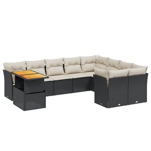 vidaXL 10 Piece Garden Sofa Set with Cushions Black Poly Rattan