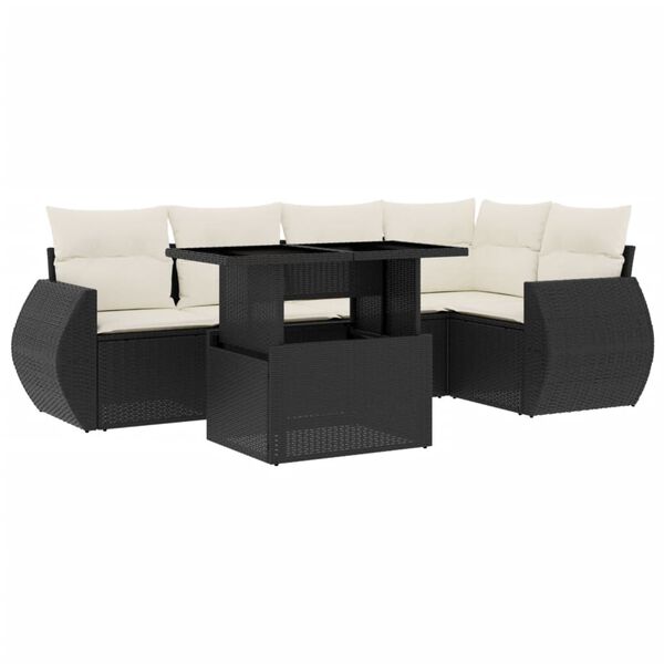 vidaXL 6 Piece Garden Sofa Set with Cushions Black Poly Rattan