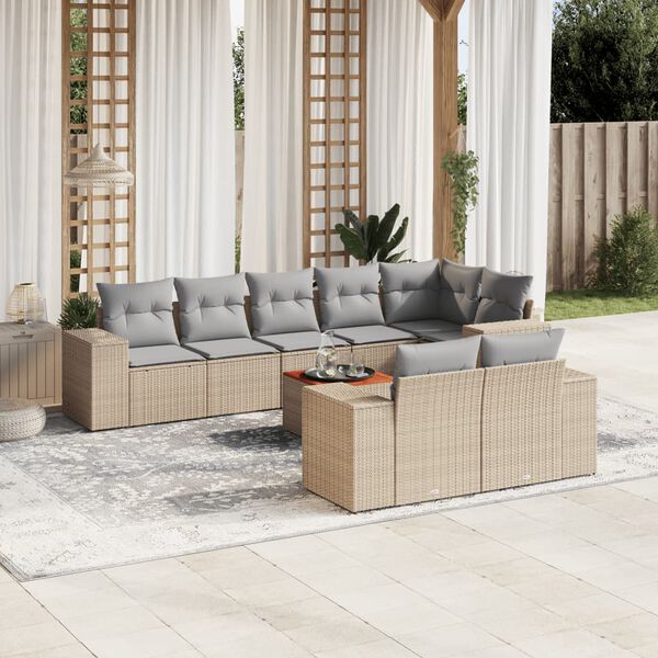 vidaXL 9 Piece Garden Sofa Set with Cushions Beige Poly Rattan