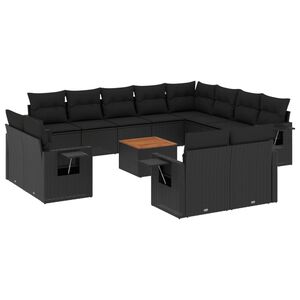 vidaXL 13 Piece Garden Sofa Set with Cushions Black Poly Rattan
