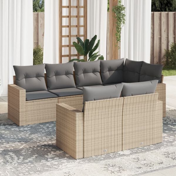 vidaXL 7 Piece Garden Sofa Set with Cushions Beige Poly Rattan