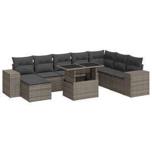 vidaXL 9 Piece Garden Sofa Set with Cushions Grey Poly Rattan