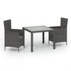 vidaXL 3 Piece Outdoor Dining Set with Cushions Poly Rattan Grey