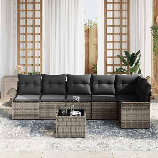 vidaXL Garden Sofa Set with Cushion 7 pcs Grey Poly rattan
