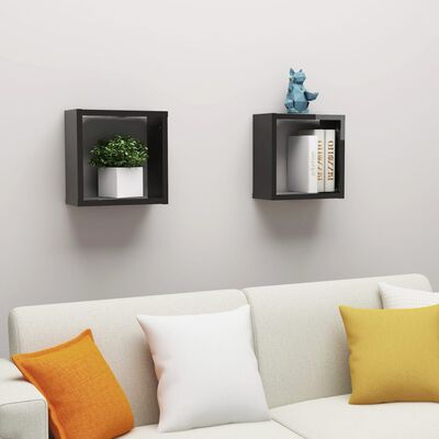vidaXL Wall Cube Shelves 2 pcs High Gloss Black 30x15x30 cm