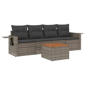 vidaXL 5 Piece Garden Sofa Set with Cushions Grey Poly Rattan