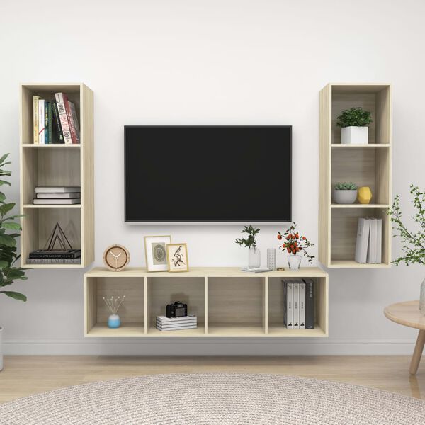 vidaXL 3 Piece TV Cabinet Set Sonoma Oak Engineered Wood