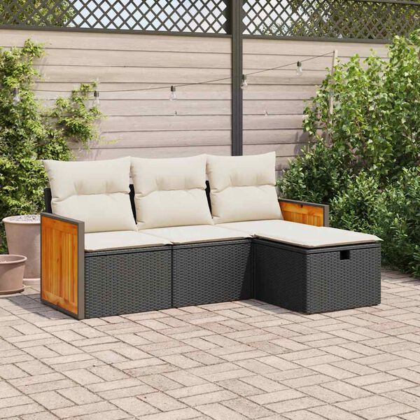 vidaXL 4 Piece Garden Sofa Set with Cushions Black Poly Rattan