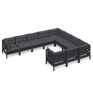 vidaXL 10 Piece Garden Lounge Set with Cushions Black Pinewood
