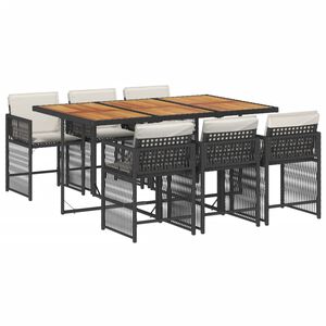 vidaXL 7 Piece Garden Dining Set with Cushions Black Poly Rattan