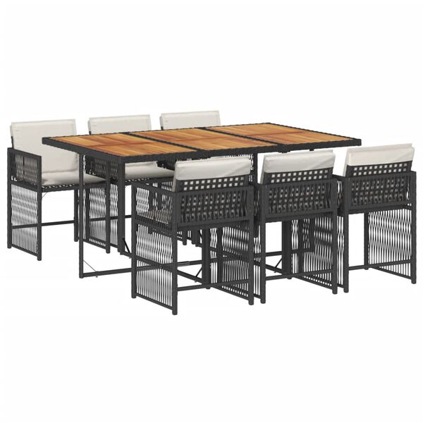 vidaXL 7 Piece Garden Dining Set with Cushions Black Poly Rattan