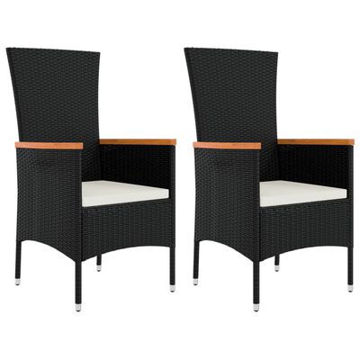 vidaXL Garden Chairs with Cushions 2 pcs Poly Rattan Black