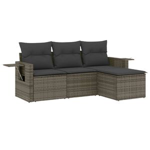 vidaXL 4 Piece Garden Sofa Set with Cushions Grey Poly Rattan
