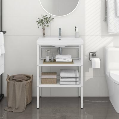 vidaXL Bathroom Washbasin Frame White 59x38x83 cm Iron