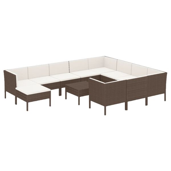 vidaXL 12 Piece Garden Lounge Set with Cushions Poly Rattan Brown