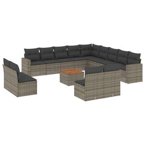 vidaXL 14 Piece Garden Sofa Set with Cushions Grey Poly Rattan