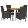 vidaXL 5 Piece Garden Dining Set with Cushions Black Poly Rattan